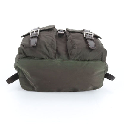 Prada Tessuto Nylon Triangle Logo Leather Backpack Ebe — view 5