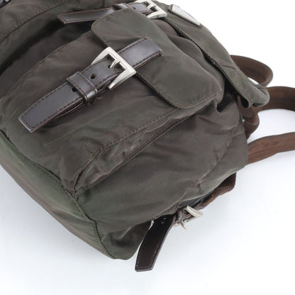 Prada Tessuto Nylon Triangle Logo Leather Backpack Ebe — view 4