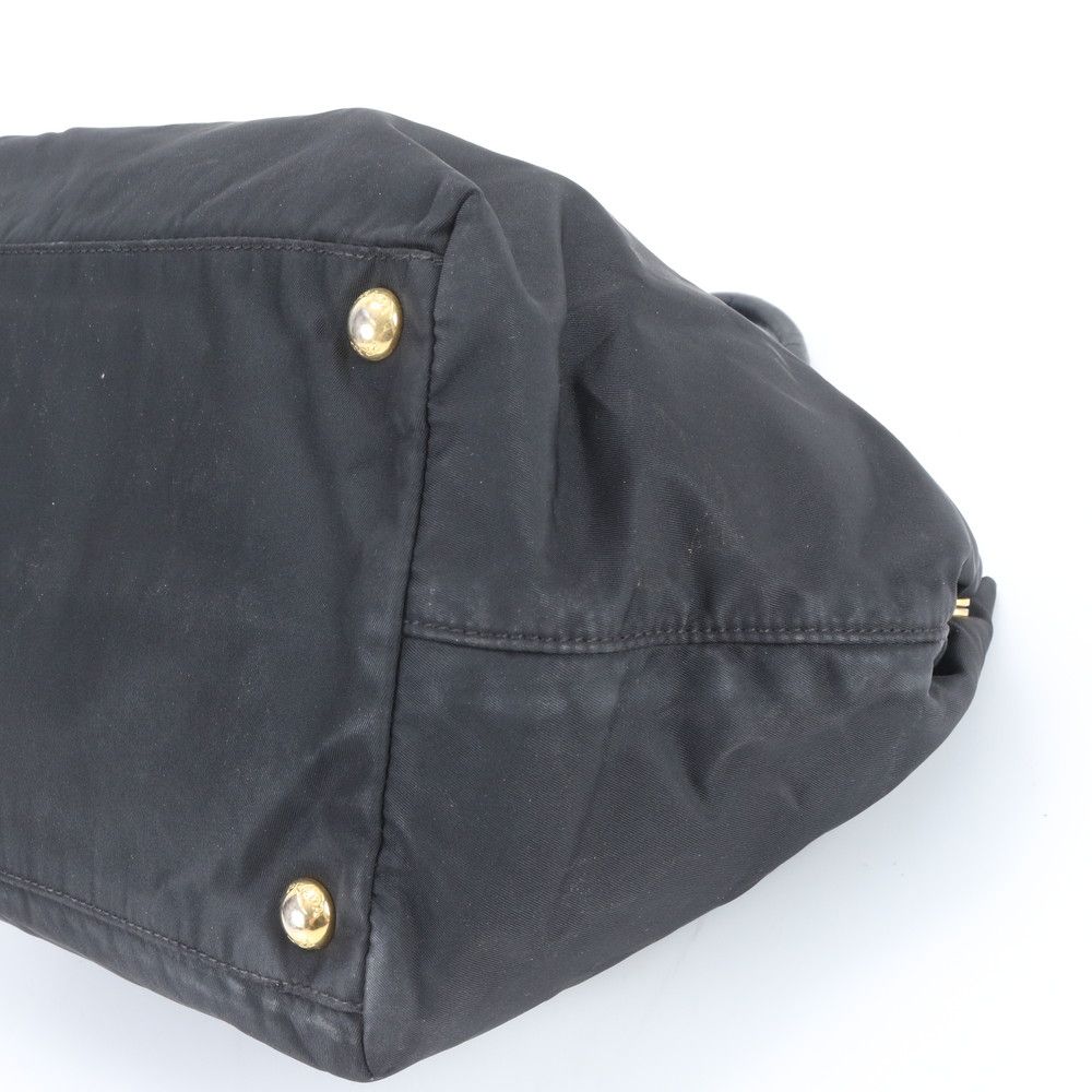 Prada Tessuto Nylon Ribbon Leather Handbag Tote Black Ebe — view 4