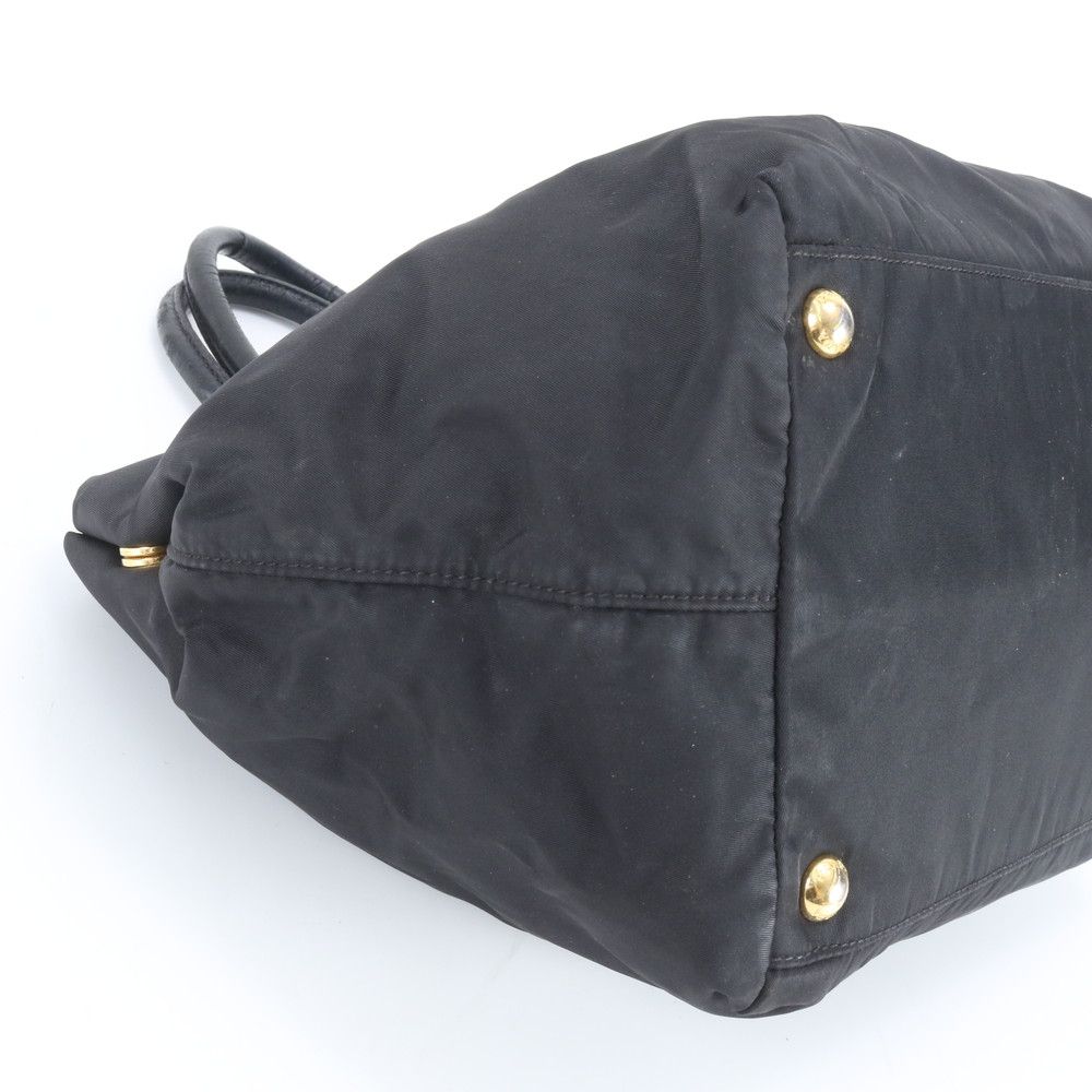 Prada Tessuto Nylon Ribbon Leather Handbag Tote Black Ebe — view 6