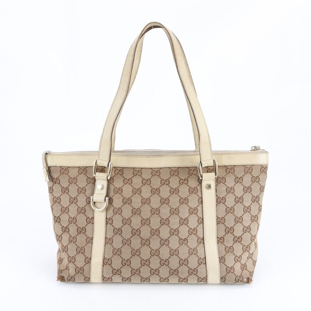 Gucci GG Canvas Abbey Leather Tote Shoulder Hand Beige Mbe — view 3
