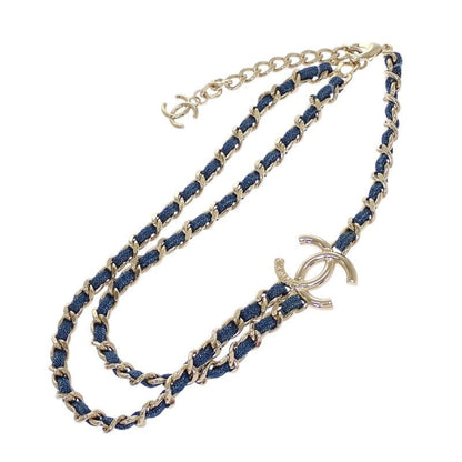 Chanel CC Denim Chain Necklace Metal Gold Blue CC Logo — view 7