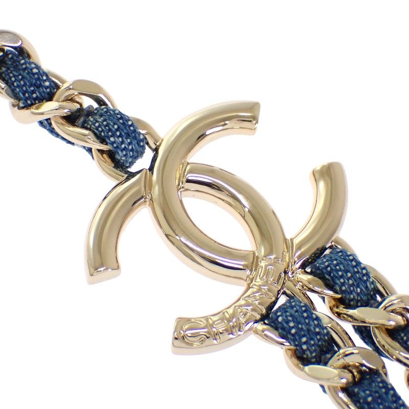 Chanel CC Denim Chain Necklace Metal Gold Blue CC Logo — view 2