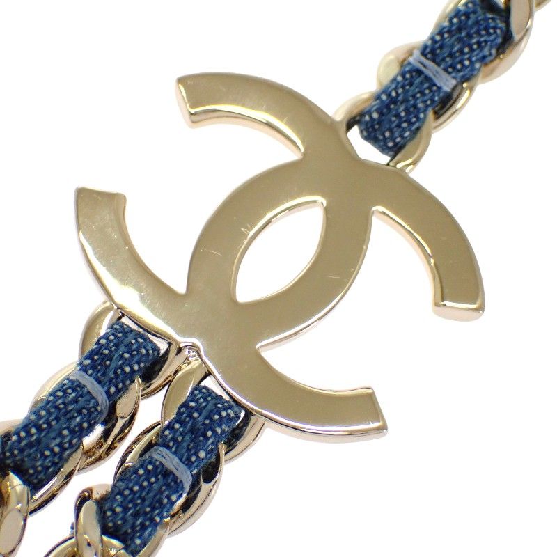 Chanel CC Denim Chain Necklace Metal Gold Blue CC Logo — view 3