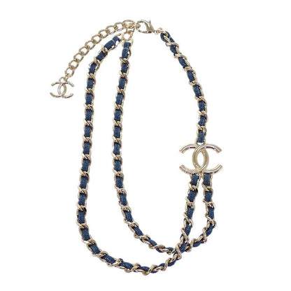 Chanel CC Denim Chain Necklace Metal Gold Blue CC Logo — view 4