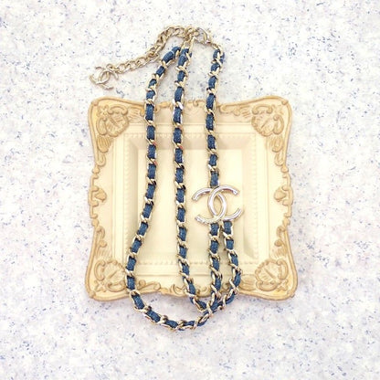 Chanel CC Denim Chain Necklace Metal Gold Blue CC Logo