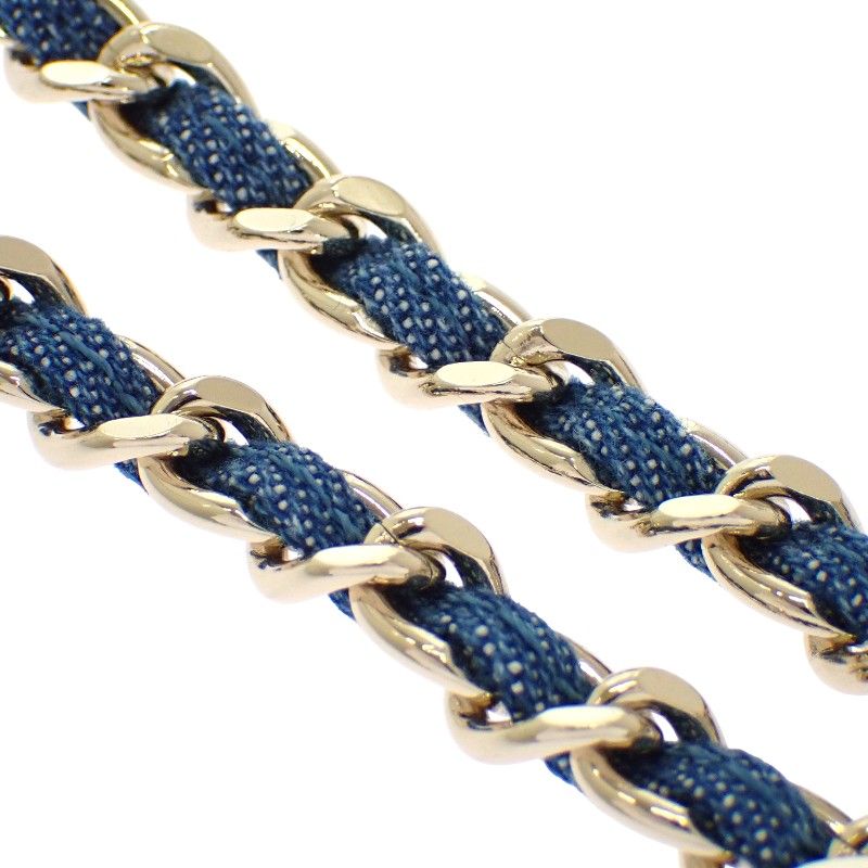 Chanel CC Denim Chain Necklace Metal Gold Blue CC Logo — view 8