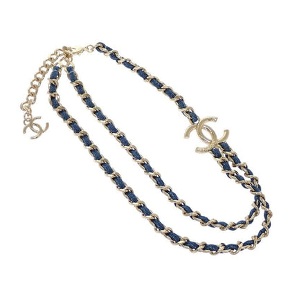 Chanel CC Denim Chain Necklace Metal Gold Blue CC Logo — view 6