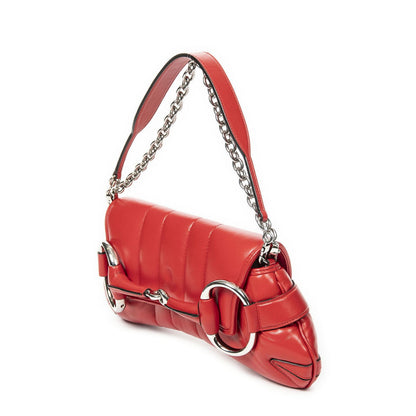Gucci Horsebit Chain Red Matelasse Wave Leather Messenger Bag — view 2