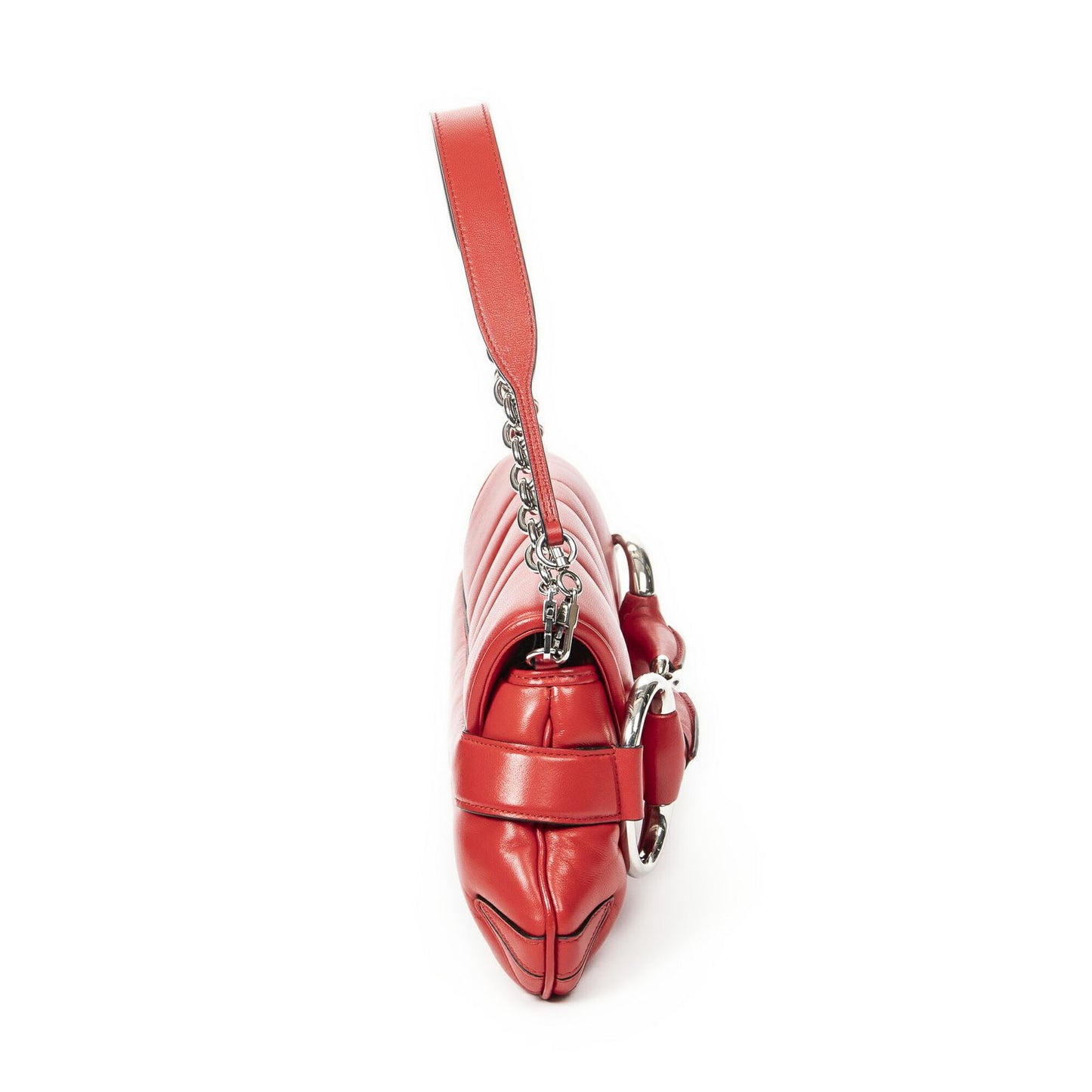 Gucci Horsebit Chain Red Matelasse Wave Leather Messenger Bag — view 4