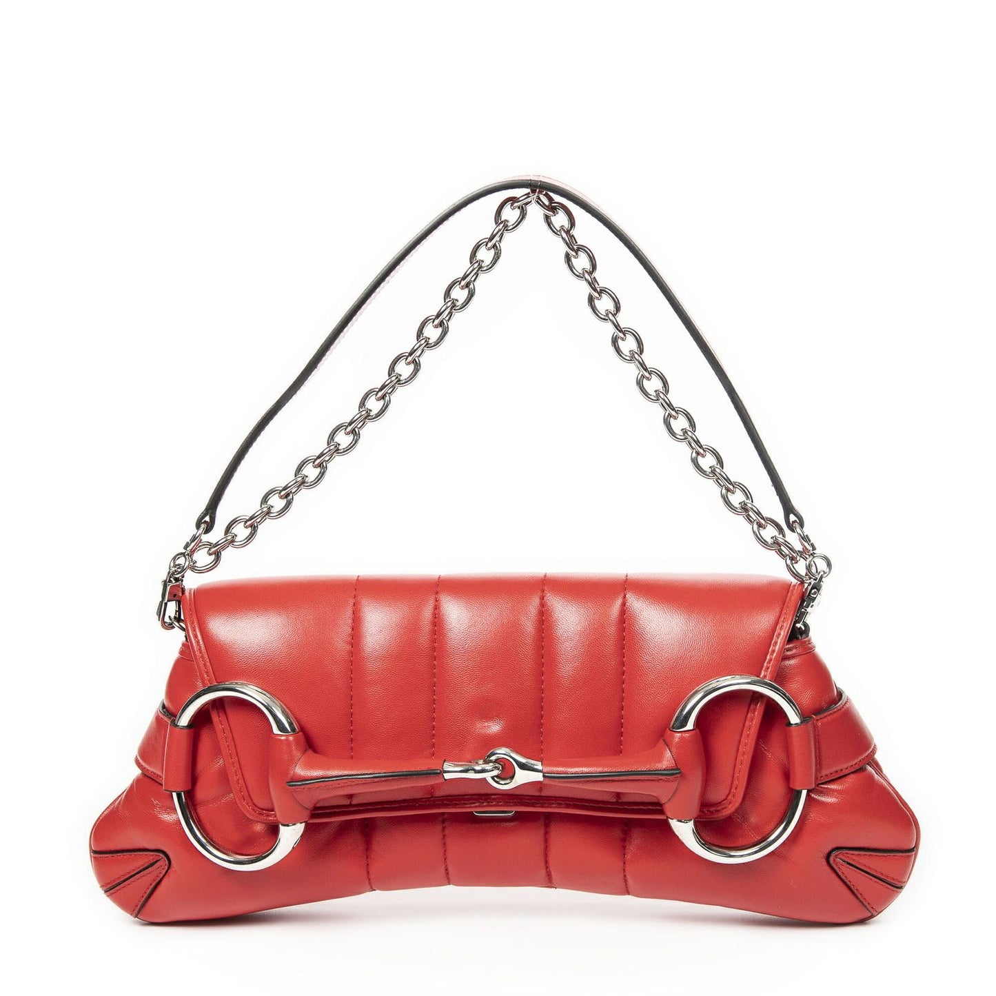 Gucci Horsebit Chain Red Matelasse Wave Leather Messenger Bag