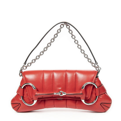 Gucci Horsebit Chain Red Matelasse Wave Leather Messenger Bag