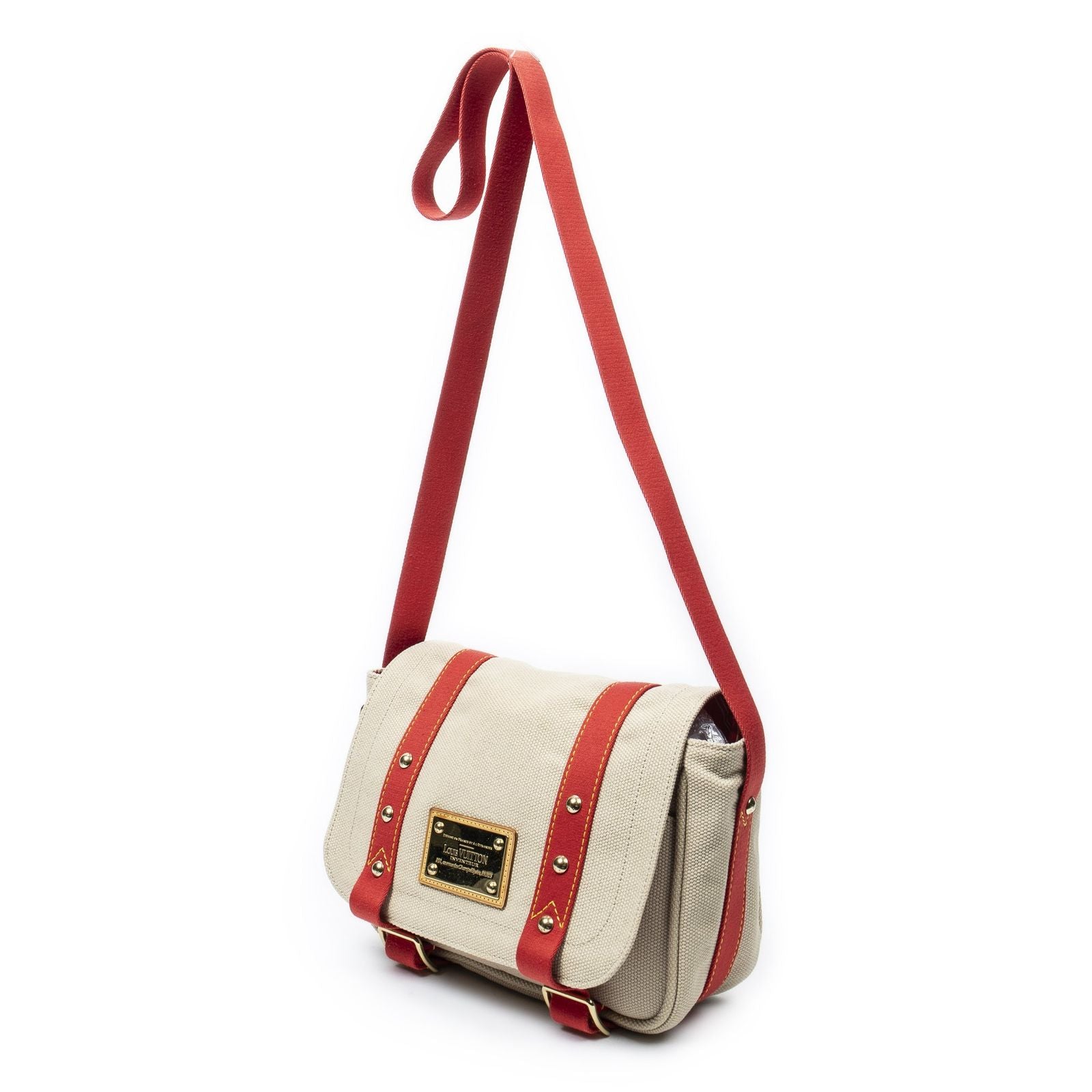 Louis Vuitton Antigua Besace Beige Red Woven Canvas Messenger Bag — view 2