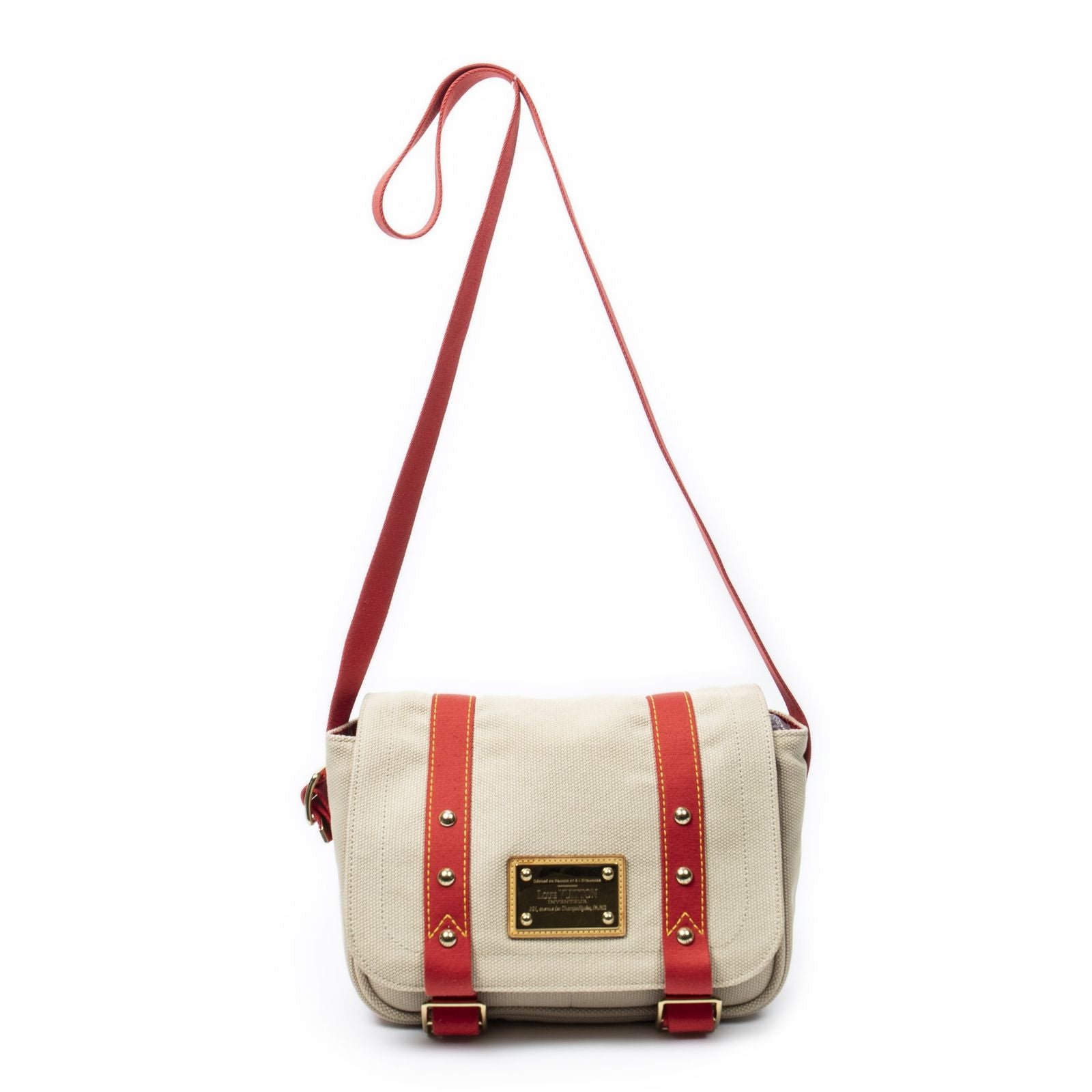 Louis Vuitton Antigua Besace Beige Red Woven Canvas Messenger Bag
