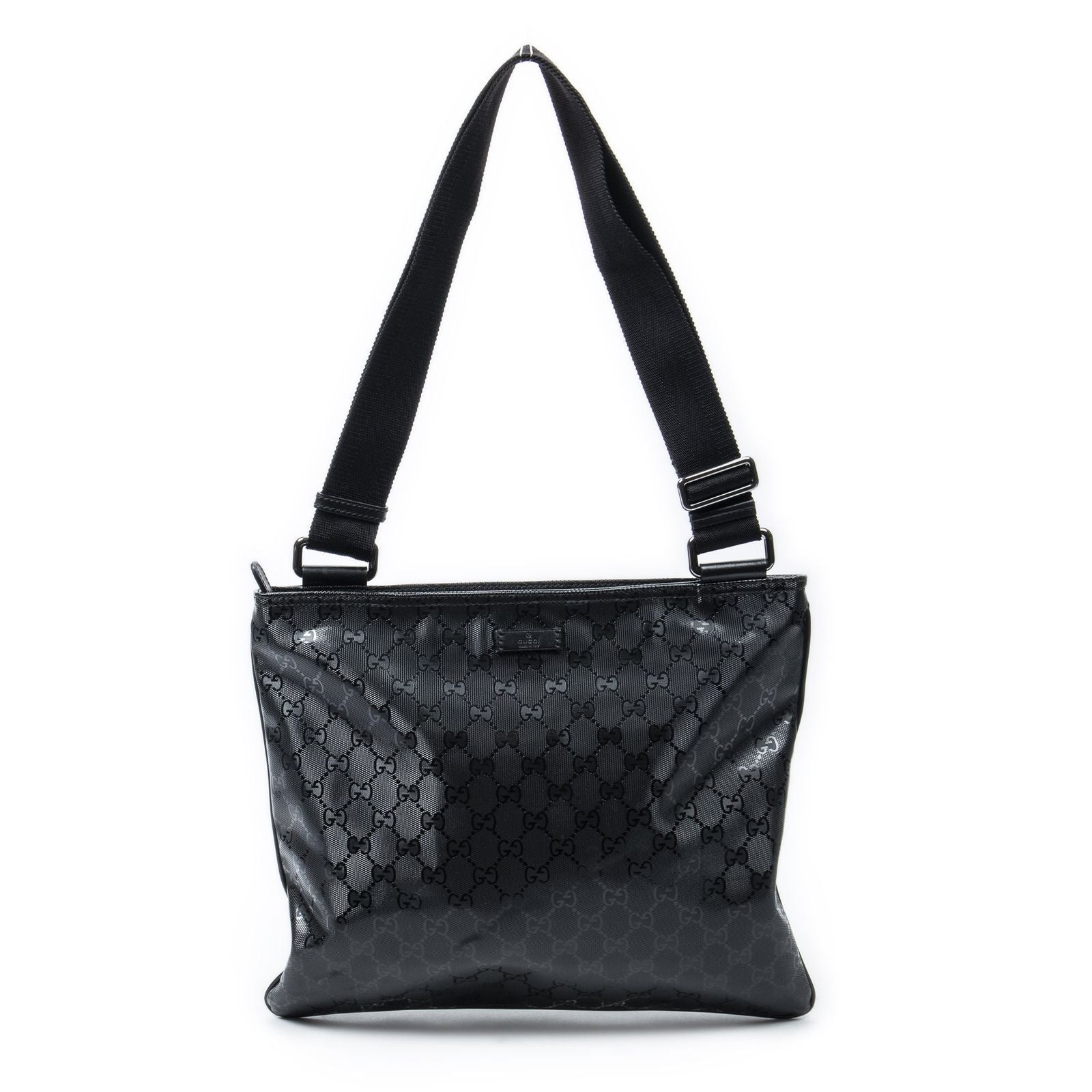 Gucci Large Square Zip Messenger Black Guccissima Imprint Canvas