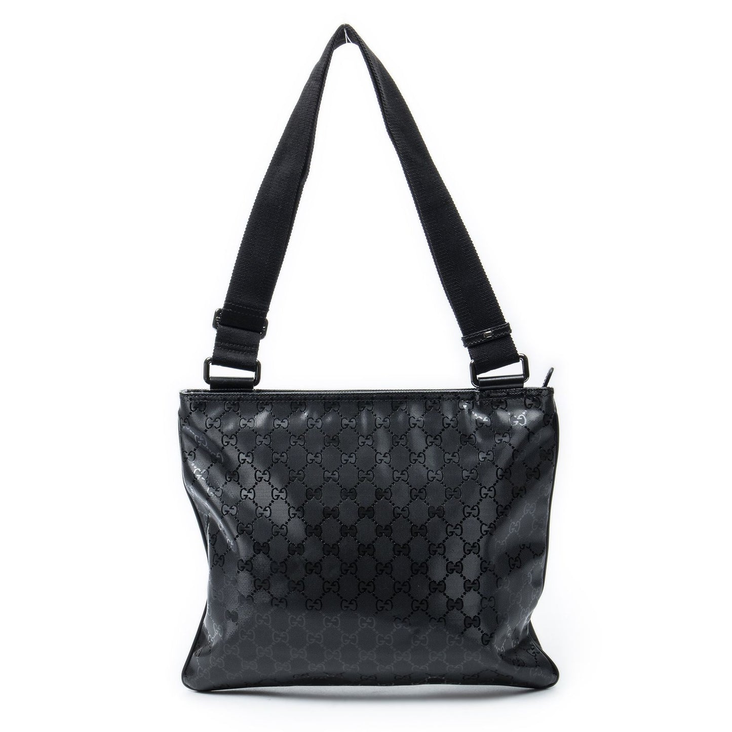 Gucci Large Square Zip Messenger Black Guccissima Imprint Canvas — view 5