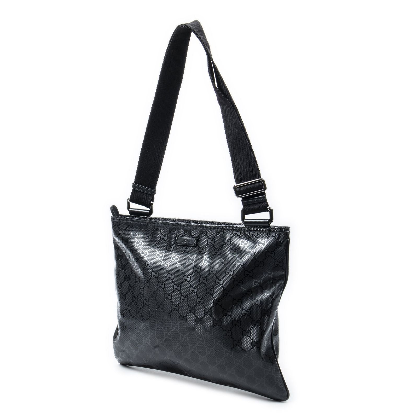Gucci Large Square Zip Messenger Black Guccissima Imprint Canvas — view 2