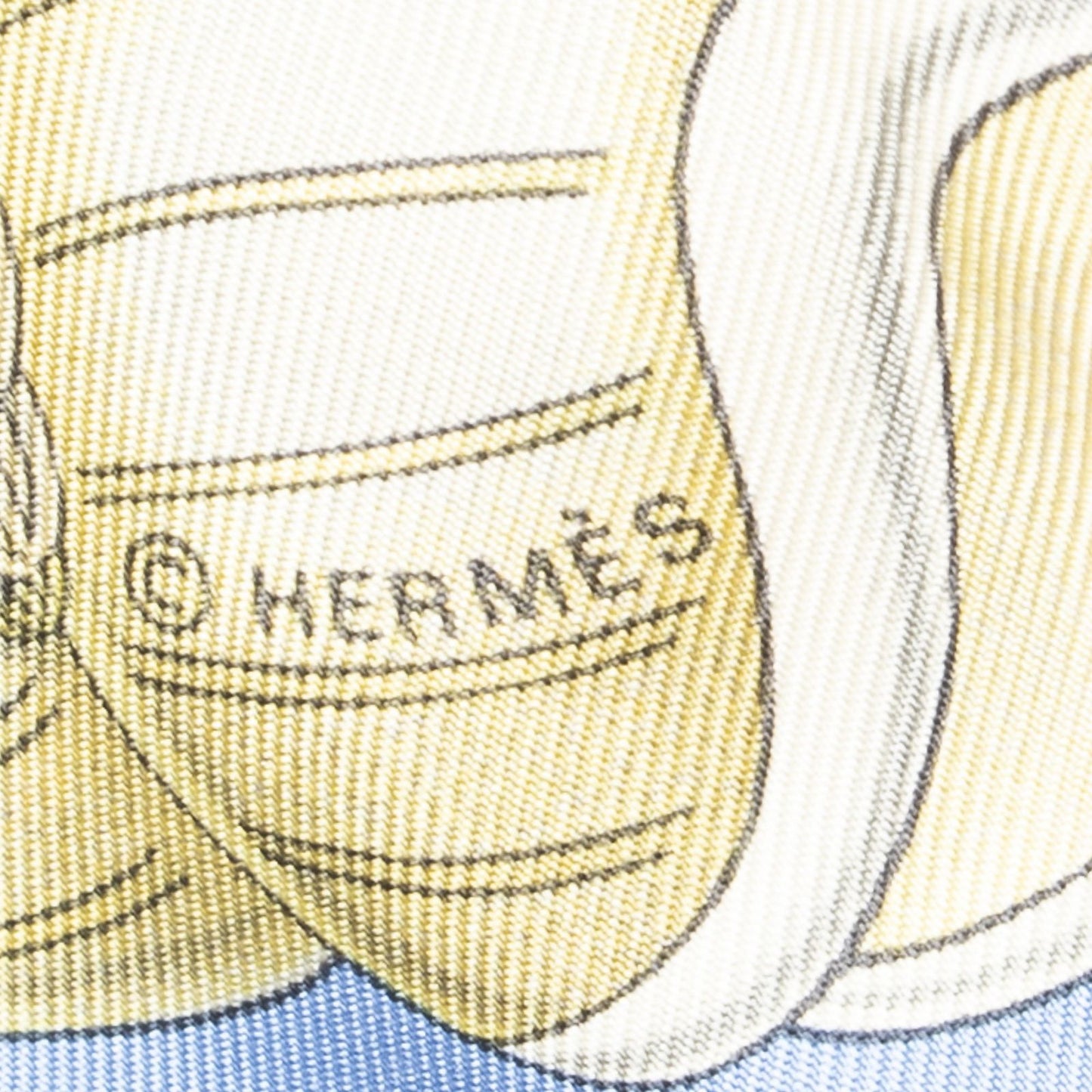 Hermes Scarf Blue Yellow Beige Silk — view 4