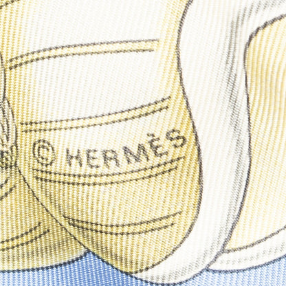 Hermes Scarf Blue Yellow Beige Silk — view 4