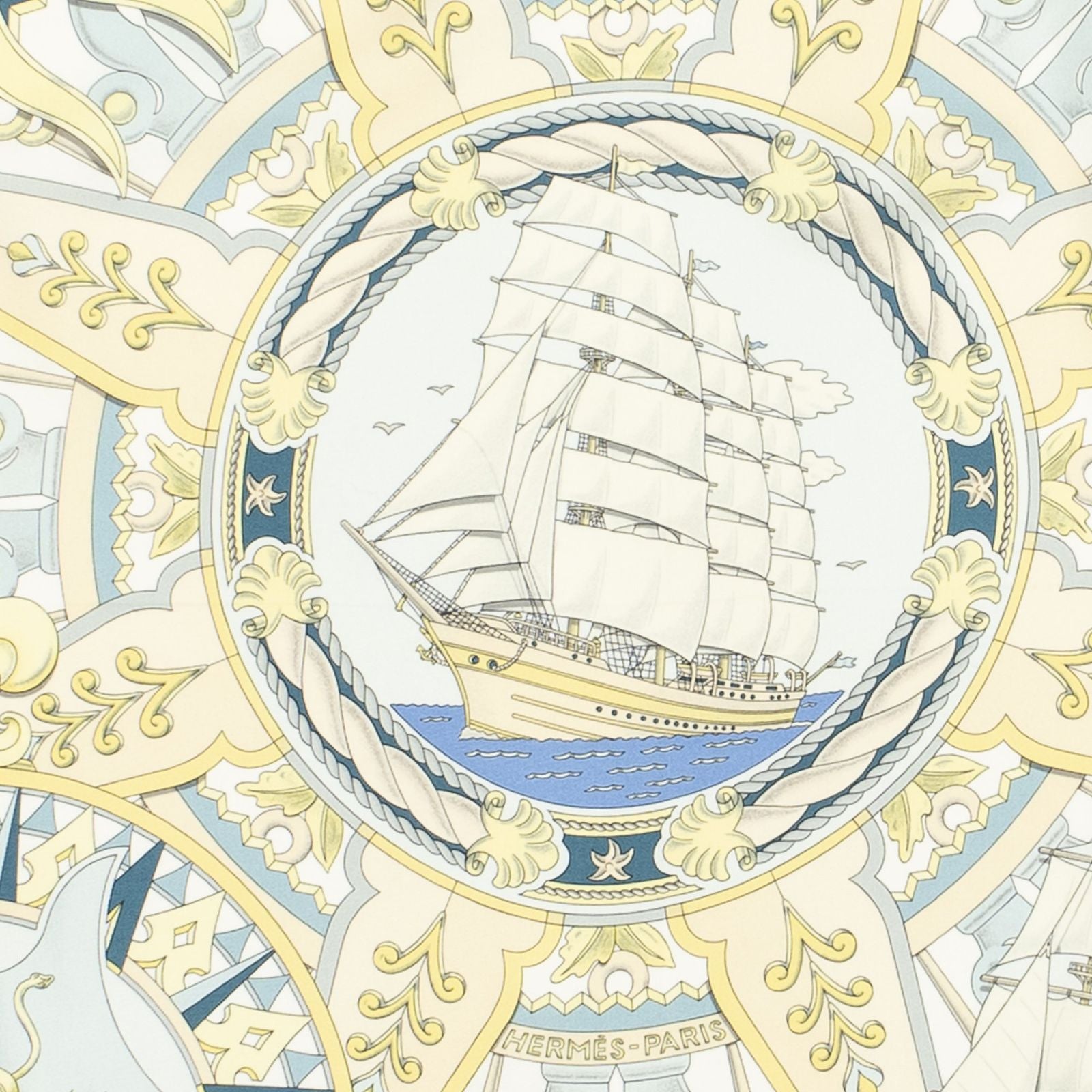 Hermes Scarf Blue Yellow Beige Silk — view 3