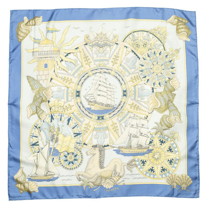 Hermes Scarf Blue Yellow Beige Silk — view 2
