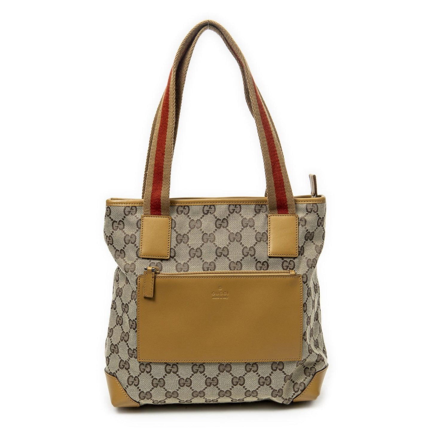 Gucci Front Pocket Zip Tote Beige Tan GG Canvas
