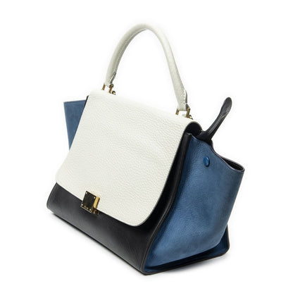 Celine Tricolor Trapeze Black Ivory Blue Calfskin Leather Messenger Bag — view 2