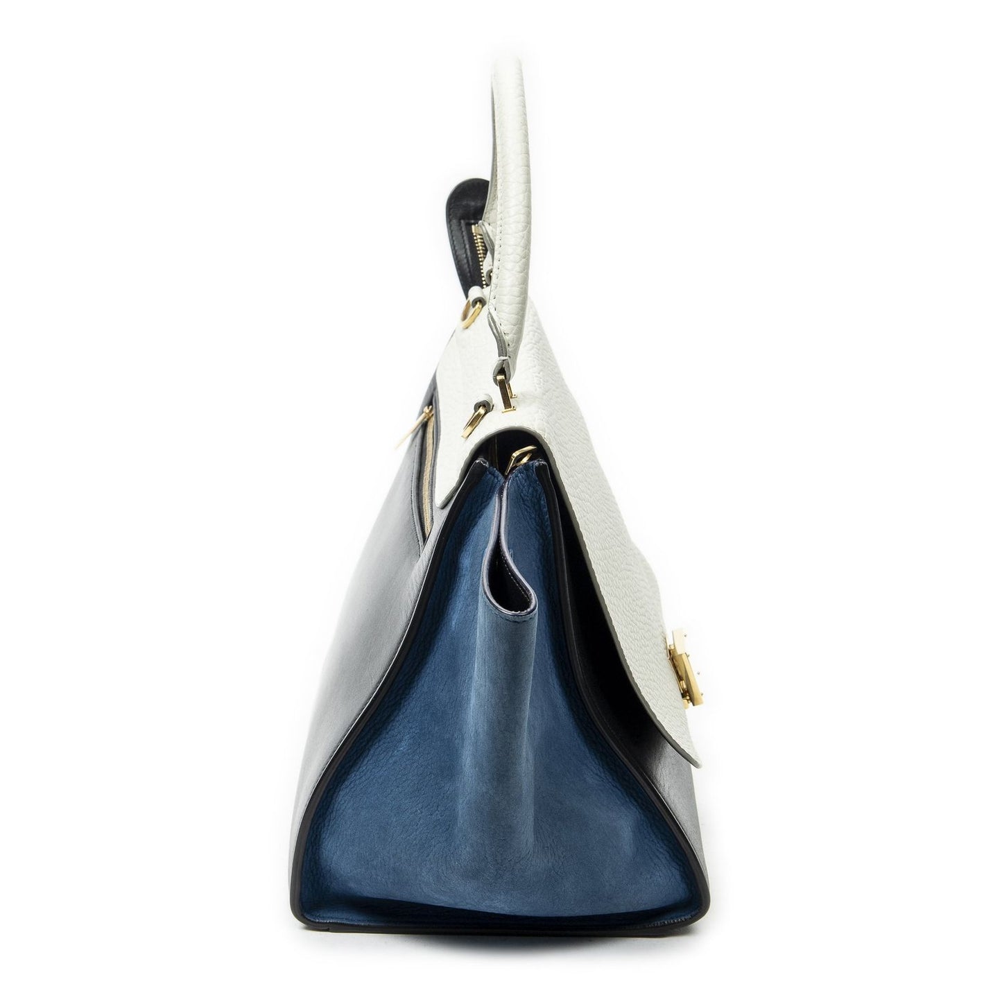 Celine Tricolor Trapeze Black Ivory Blue Calfskin Leather Messenger Bag — view 4