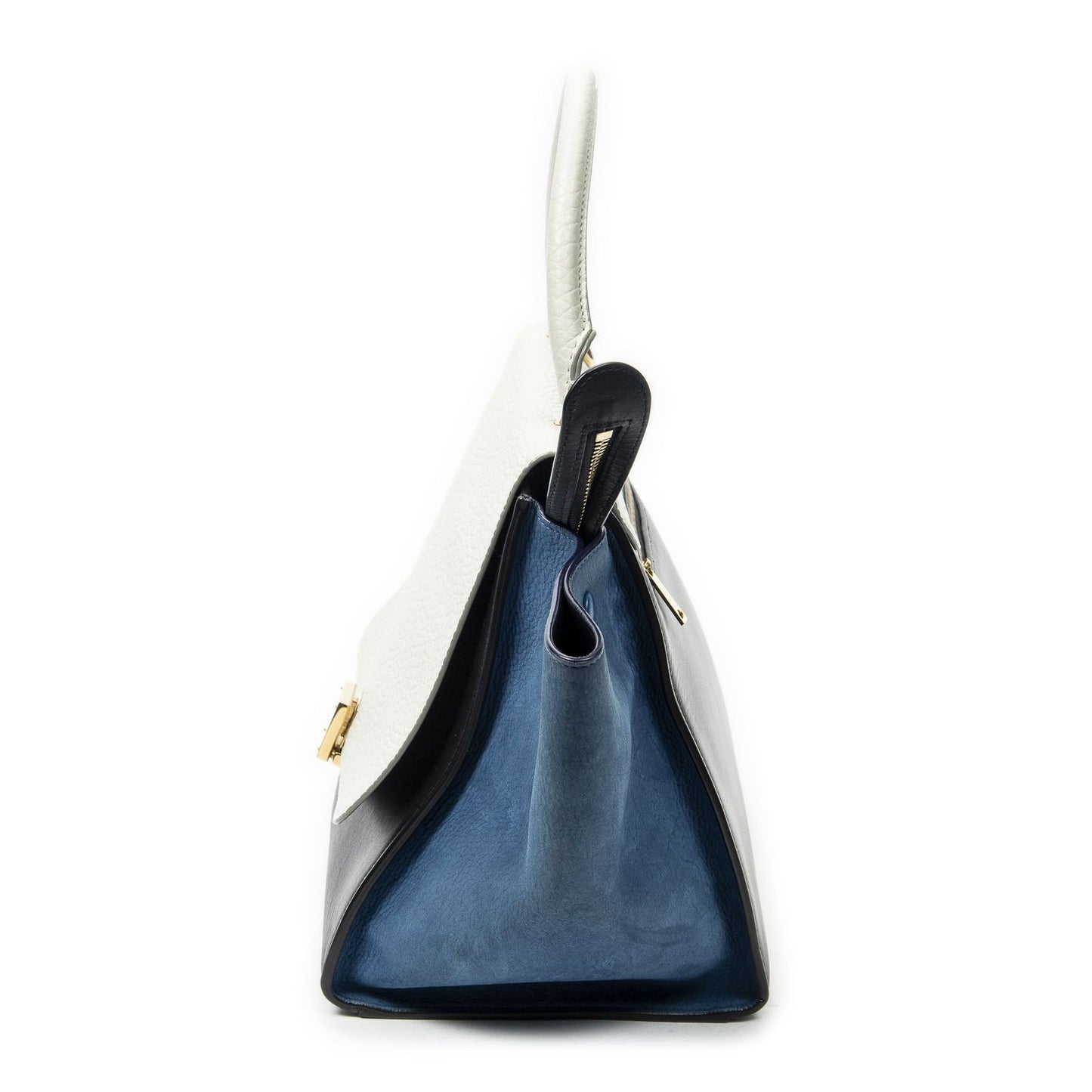 Celine Tricolor Trapeze Black Ivory Blue Calfskin Leather Messenger Bag — view 3