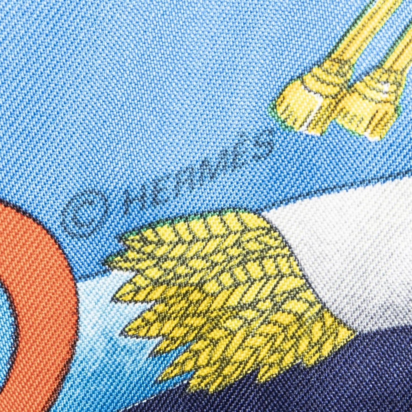 Hermes Scarf Blue Red 100% Gold Twill Silk — view 4