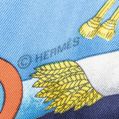 Hermes Scarf Blue Red 100% Gold Twill Silk — view 4