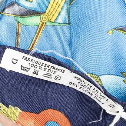 Hermes Scarf Blue Red 100% Gold Twill Silk — view 5