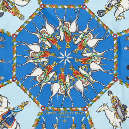 Hermes Scarf Blue Red 100% Gold Twill Silk — view 3