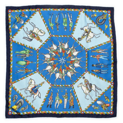 Hermes Scarf Blue Red 100% Gold Twill Silk — view 2
