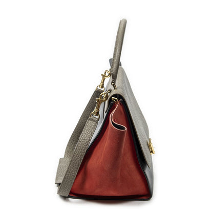 Celine Tricolor Trapeze Black Light Brown Red Calfskin Leather Messenger Bag — view 4