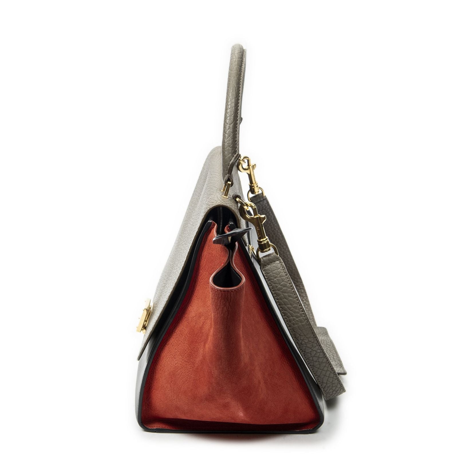 Celine Tricolor Trapeze Black Light Brown Red Calfskin Leather Messenger Bag — view 3