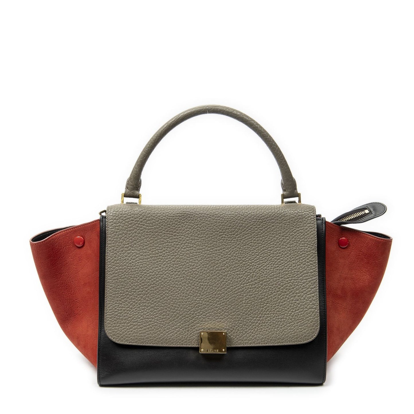 Celine Tricolor Trapeze Black Light Brown Red Calfskin Leather Messenger Bag