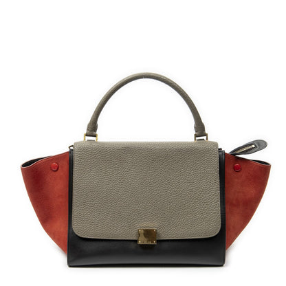 Celine Tricolor Trapeze Black Light Brown Red Calfskin Leather Messenger Bag