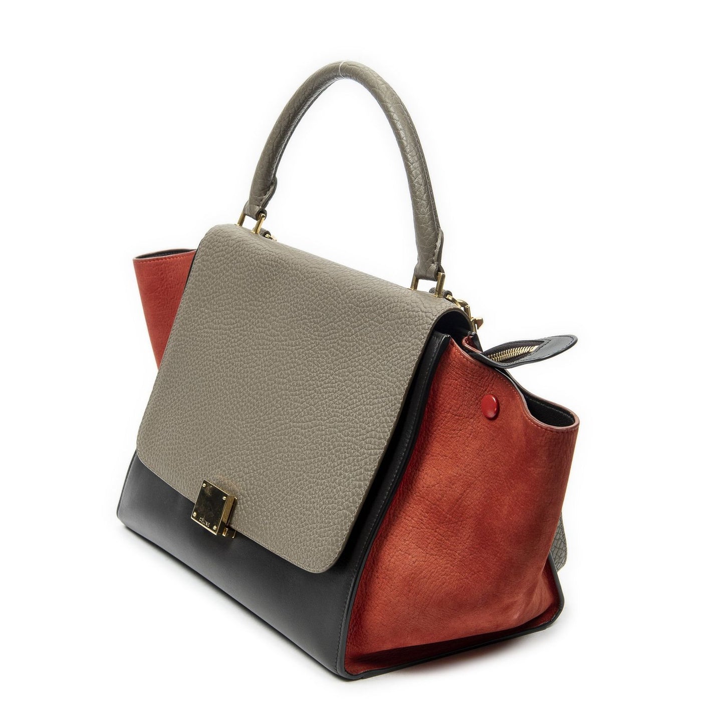 Celine Tricolor Trapeze Black Light Brown Red Calfskin Leather Messenger Bag — view 2