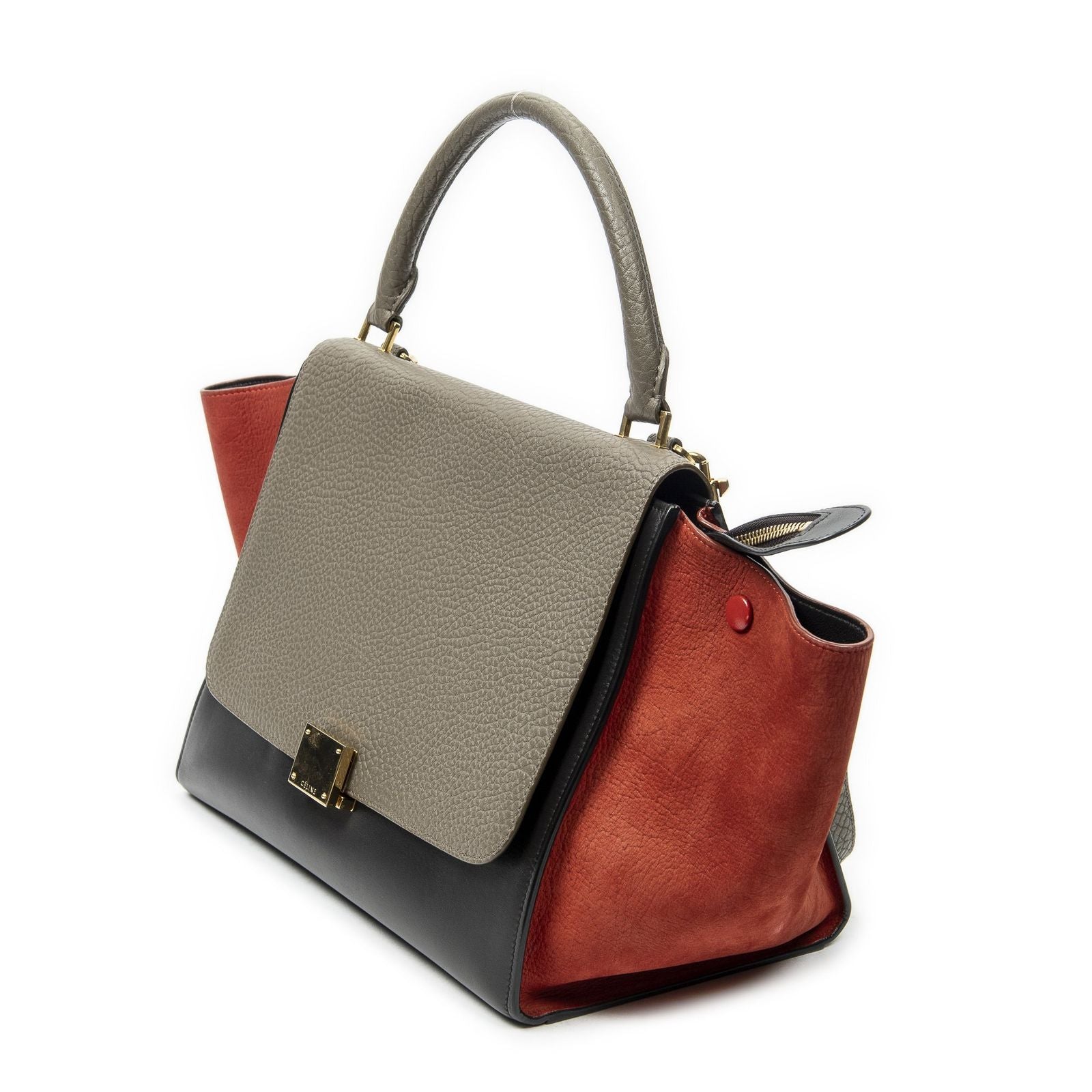 Celine Tricolor Trapeze Black Light Brown Red Calfskin Leather Messenger Bag — view 2