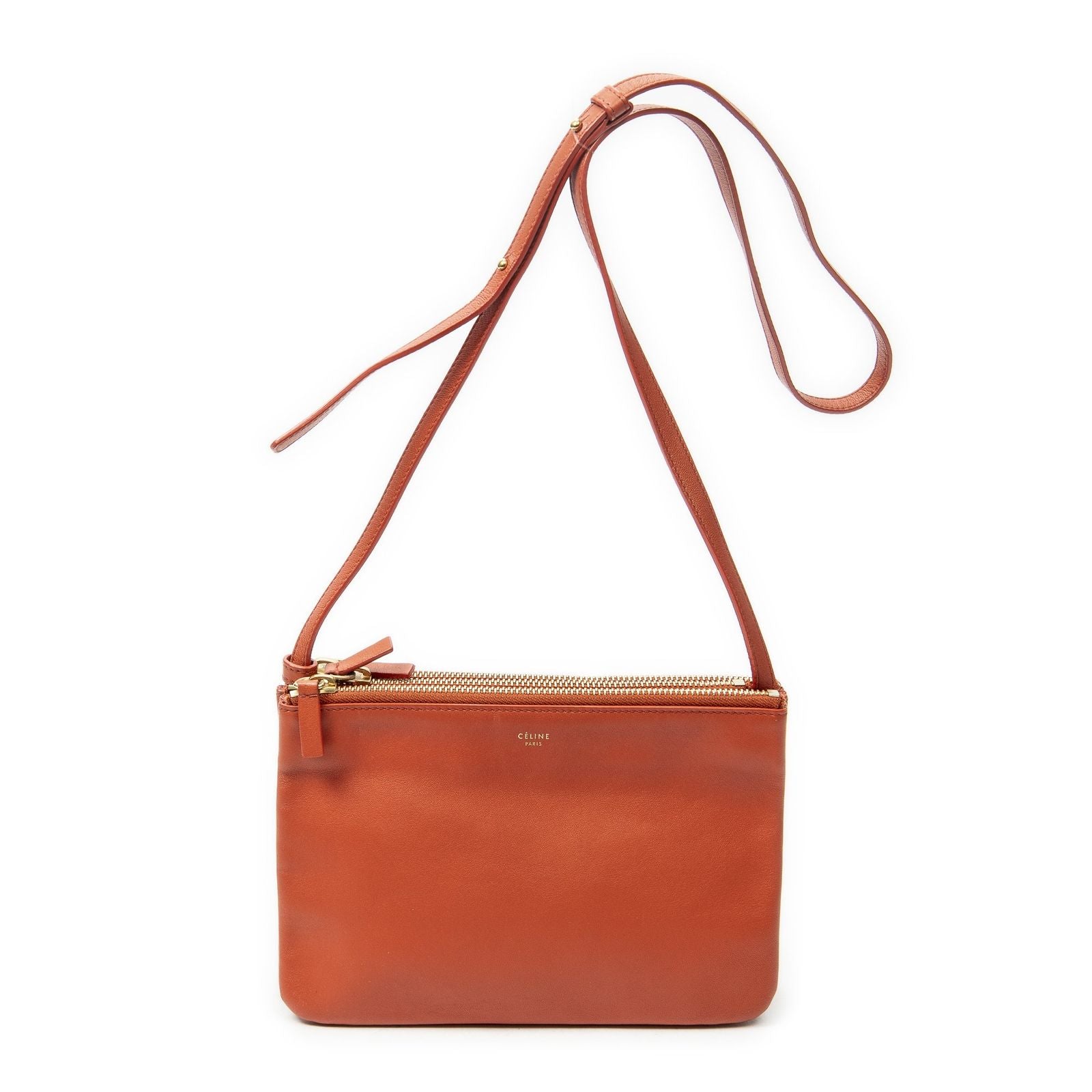 Celine Small Trio Crossbody Orange Calfskin Leather