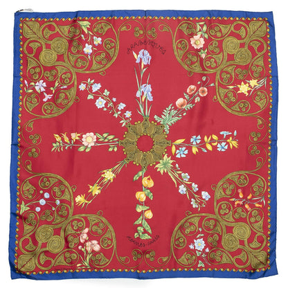 Hermes Scarf Red Blue 100% Gold Twill Silk — view 2
