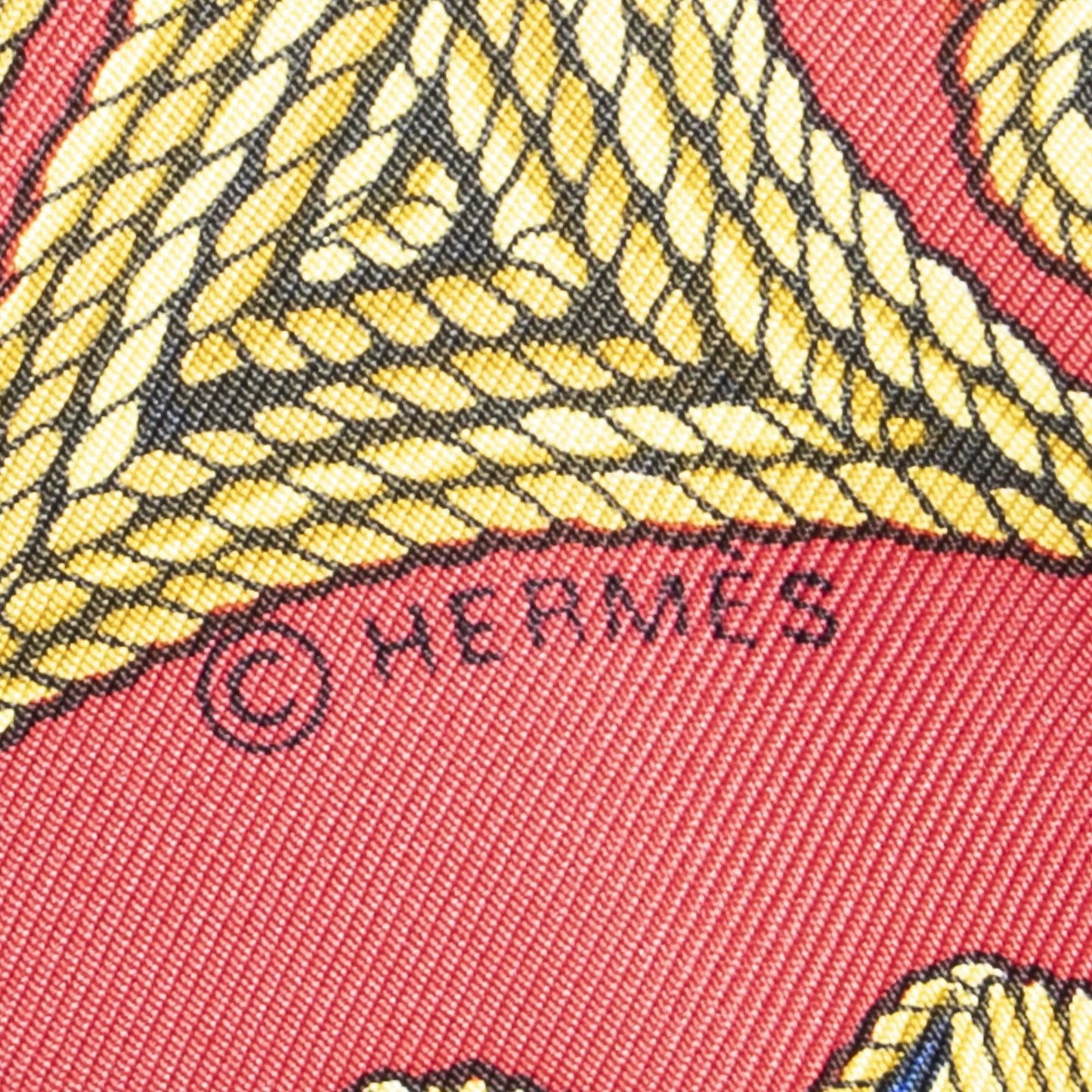 Hermes Scarf Red Blue 100% Gold Twill Silk — view 4