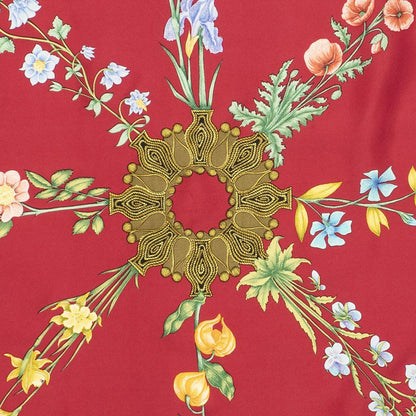 Hermes Scarf Red Blue 100% Gold Twill Silk — view 3