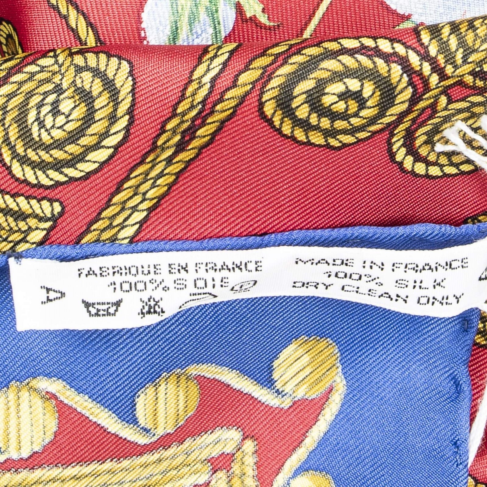 Hermes Scarf Red Blue 100% Gold Twill Silk — view 5