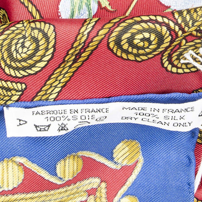Hermes Scarf Red Blue 100% Gold Twill Silk — view 5
