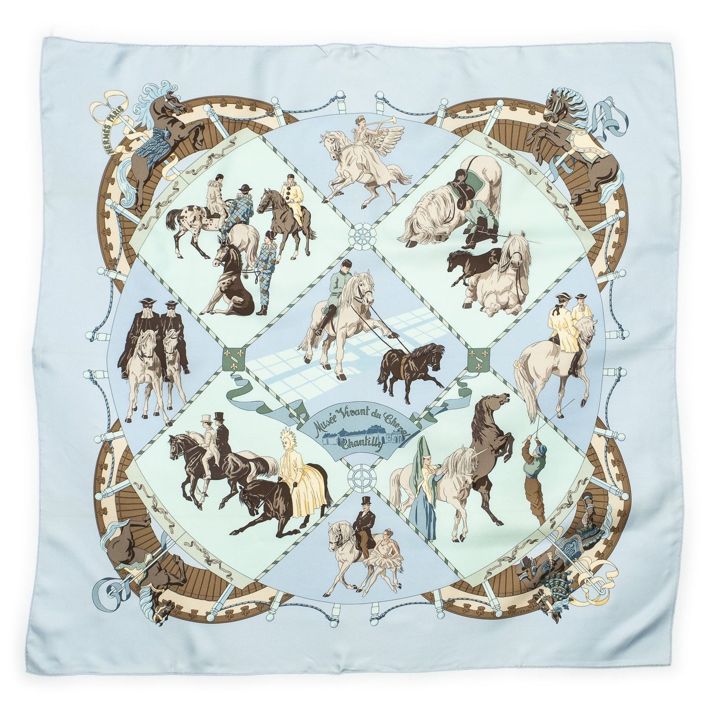 Hermes Scarf Light Blue Brown Light Green Silk — view 2