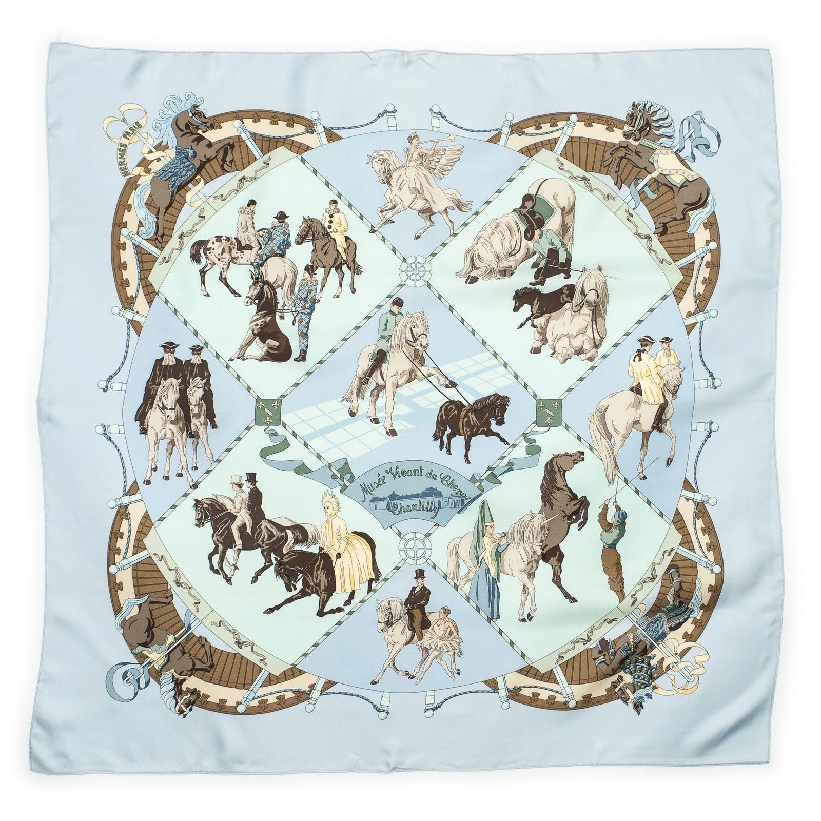 Hermes Scarf Light Blue Brown Light Green Silk — view 2