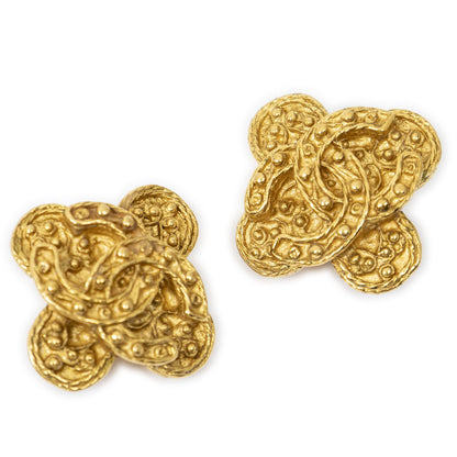 Chanel CC Logo Clip Type Earrings Gold Plated