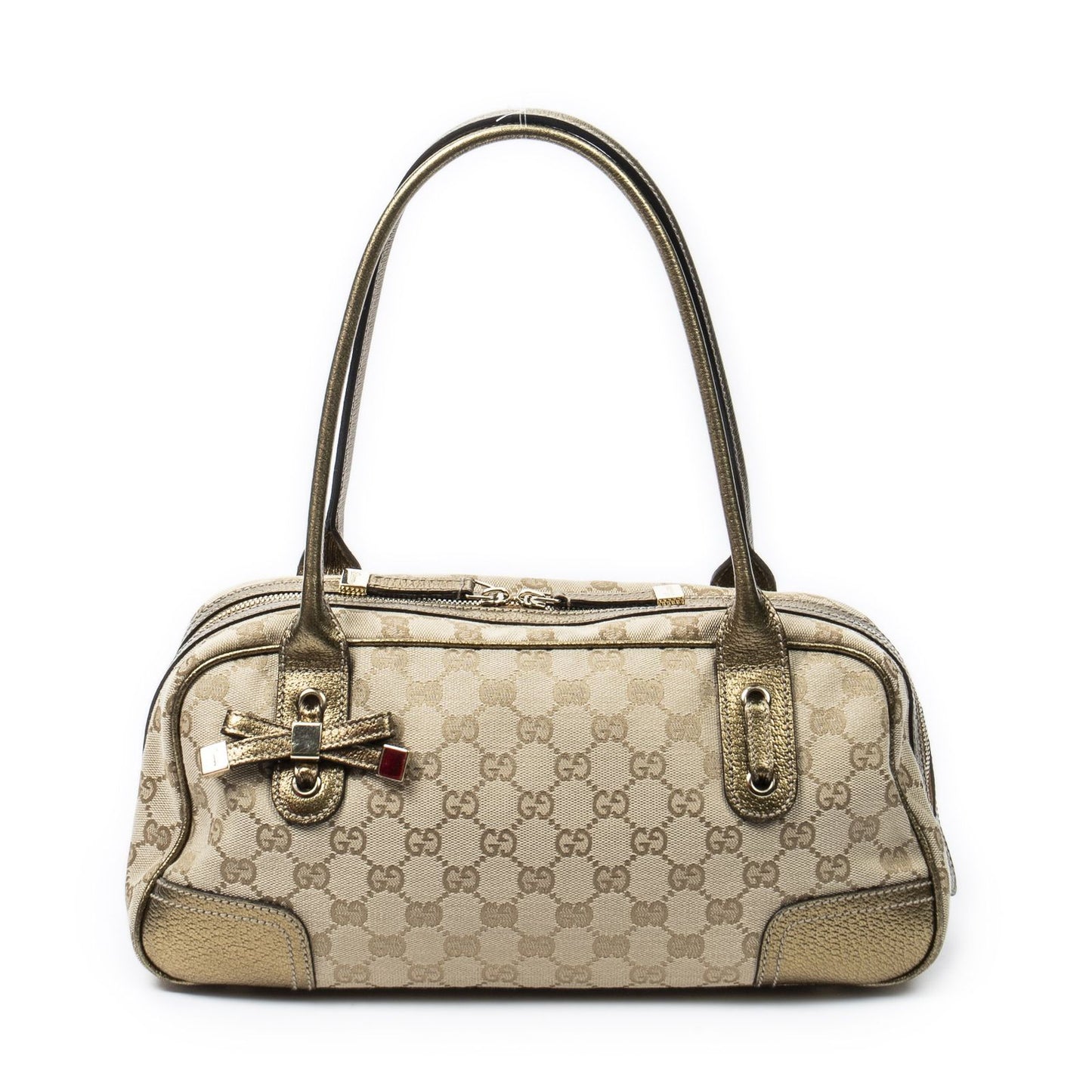 Gucci Princi Boston Beige Gold GG Canvas Messenger Bag